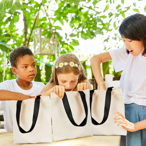 Amylove 24 Pcs Mini Canvas Tote Bags,8 X 10 Inch,Natural with Black Handle - color: Natural With Black Handle, size: 8 x 10 Inch