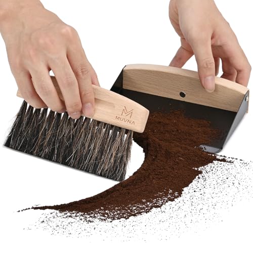 Coffee Brush and Dust Pan Set, Magnetic, Horsehair, Wood, Black - color: Black, size: Upgraded