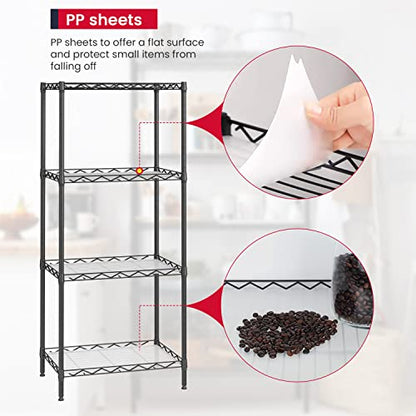 BestOffice | 4-Tier Wire Shelf | 12" x 18" x 44" | Black - color: Black, size: 12Lx18Wx44H