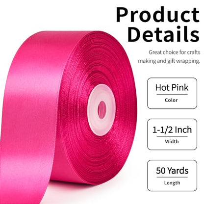 Mauproy Hot Pink Satin Ribbon, 1-1/2 Inch, 50 Yards - color: Hot Pink