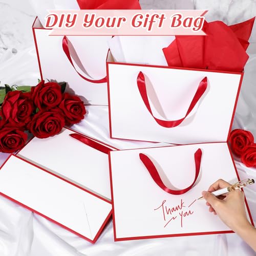 ReliThick 12 Pack Paper Gift Bag with Handles & Tissue, White, Red - color: White, Red