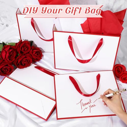 ReliThick 12 Pack Paper Gift Bag with Handles & Tissue, White, Red - color: White, Red