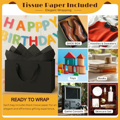 Shintop 3Pcs Extra Large Black Gift Bags with Handles (15.7x11.3x5.5in) - color: XL-3-Black