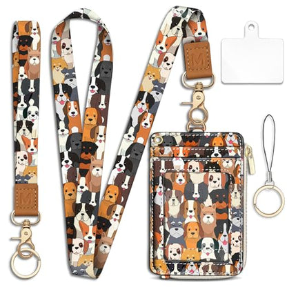 Piefly Cute Dog Lanyard Wallet with ID Badge Holder, Small RFID Keychain - color: Dog