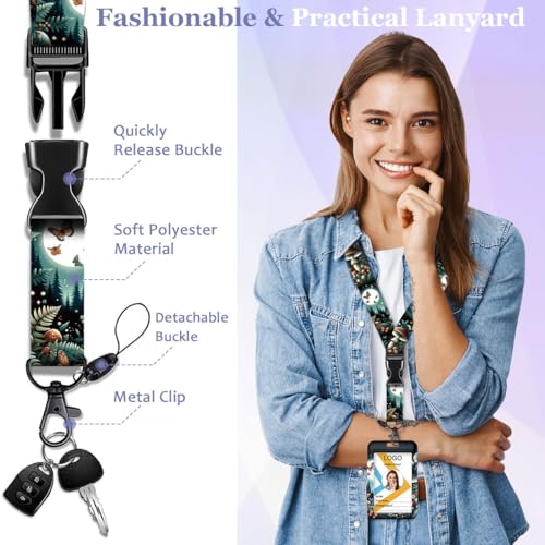 Funny Butterfly ID Badge Holder with Lanyard and Retractable Badge Reel - color: Fantasy Mushroom