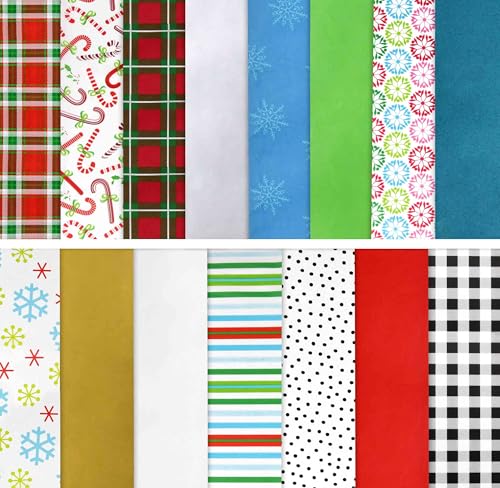 Gift Boutique Christmas Tissue Paper Bulk 200 Sheets 20"x20" 16 Holiday Designs Solid and Metallic Colors for Wrapping Gifts Boxes and Wine Bottles