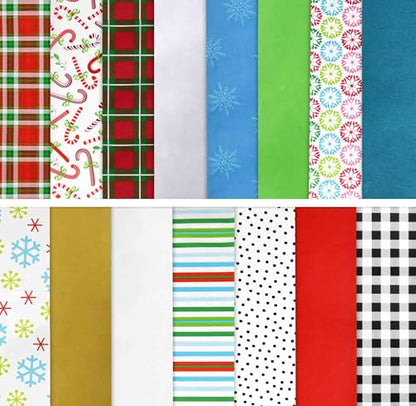 Gift Boutique Christmas Tissue Paper Bulk 200 Sheets 20"x20" 16 Holiday Designs Solid and Metallic Colors for Wrapping Gifts Boxes and Wine Bottles