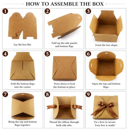 WEWILUCK Brown Kraft Gift Boxes with Ribbons, 8 Pack, 6 x 6 x 3 Inches - color: Brown, size: Medium-Large 6"x6"x3" (8 Pack)