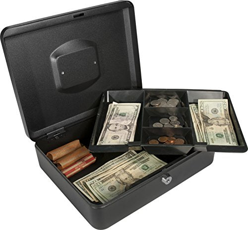 BARSKA 12-Inch Cash Box with Key Lock , Black - size: 12 Inch, style: Key Lock