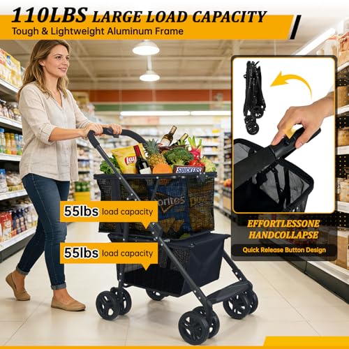2-in-1 Folding Shopping Cart & Pet Stroller 110 LB Grocery Cart