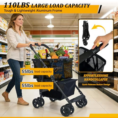 2-in-1 Folding Shopping Cart & Pet Stroller 110 LB Grocery Cart