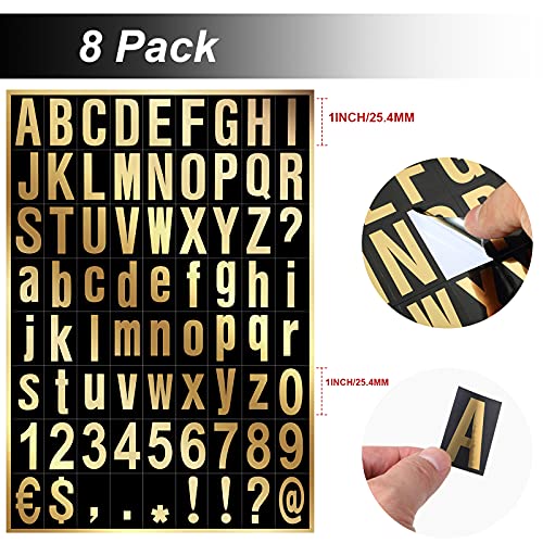 Zonon 8 Sheets Mailbox Numbers Letters Stickers,1 Inch,Gold in Black - color: Gold in Black, size: 1 Inch