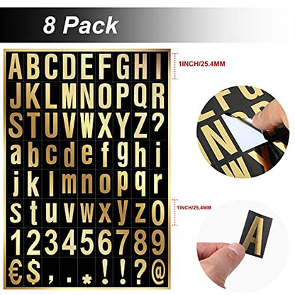 Zonon 8 Sheets Mailbox Numbers Letters Stickers,1 Inch,Gold in Black - color: Gold in Black, size: 1 Inch