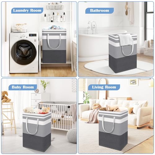 BlissTotes 3-Pack Laundry Basket, Collapsible Laundry Hamper, Grey, 75L - color: Grey, size: 75L