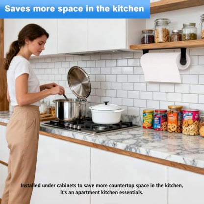 Paper Towel Holder Under Cabinet, Wall Mount, Black, Adhesive or Screw - color: Black