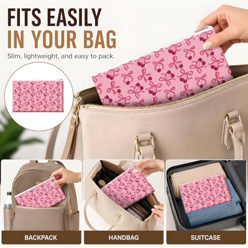 Money Bag with Zipper, Cute PU Leather Cash Bags, Portable Bank Bag Money Pouch for Cash, Coins, Checks, Receipts, Invoices Cosmetics Tools, Deposit Bag for Office Travel, Cute Bow - color: Cute Bow