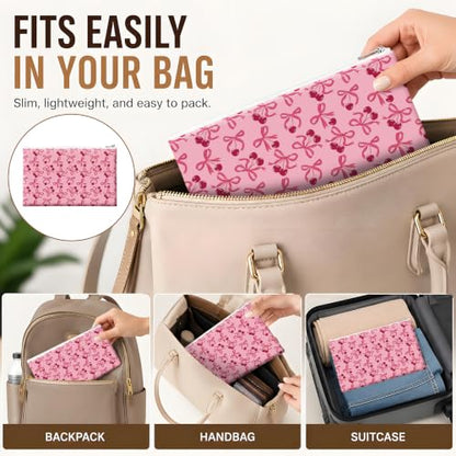 Money Bag with Zipper, Cute PU Leather Cash Bags, Portable Bank Bag Money Pouch for Cash, Coins, Checks, Receipts, Invoices Cosmetics Tools, Deposit Bag for Office Travel, Cute Bow - color: Cute Bow