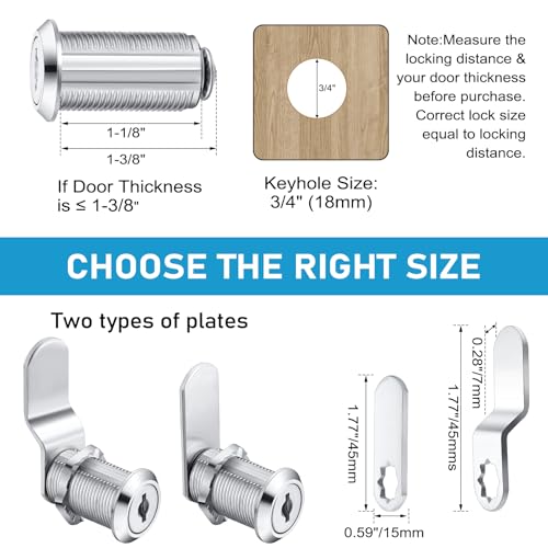 Kenning 24 Sets 1-3/8'' Fits on 1.1'' Max Cabinet Locks with Keys for Secure Drawer Mailbox Rv Storage Box Replacement Lock, Zinc Alloy - size: 1-3/8 Inch