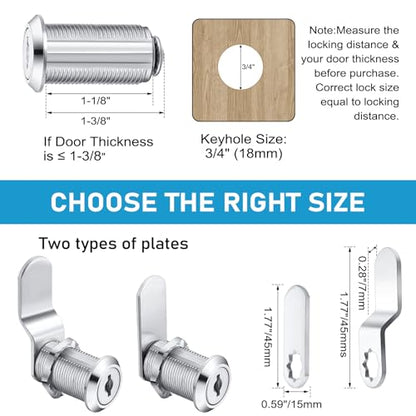 Kenning 24 Sets 1-3/8'' Fits on 1.1'' Max Cabinet Locks with Keys for Secure Drawer Mailbox Rv Storage Box Replacement Lock, Zinc Alloy - size: 1-3/8 Inch