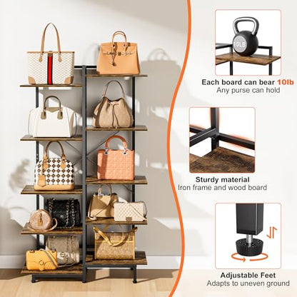 Aquzee 5 Tier Purse Shelf, Purse Organizer for Closet - color: Brown