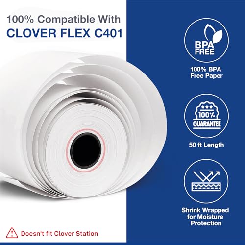 Thermal Paper Rolls Compatible for Clover Flex C401, C403, C405-30 Rolls