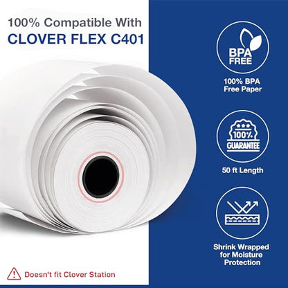 Thermal Paper Rolls Compatible for Clover Flex C401, C403, C405-30 Rolls
