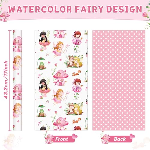 WERNNSAI Fairy Wrapping Paper Roll, 16.4ft Pink Fairy Birthday Wrap Paper - color: Fairy Tale