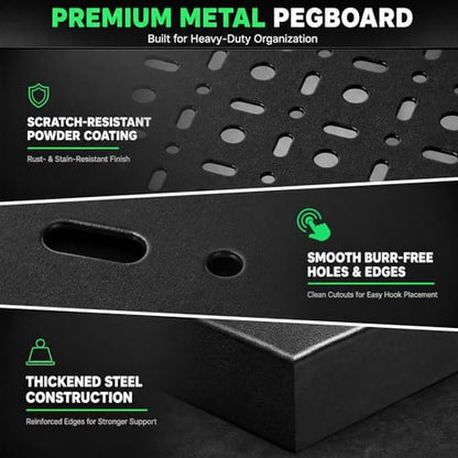 4 Pack Peg Board, 16×12" Black Metal Pegboard Wall Panels for Garage - size: Square