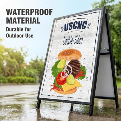 USCNC 2 Pack Heavy Duty A-Frame Sidewalk Sign 24 x 36 Inch, Portable Double-Sided Sandwich Board Slide-in Folding Metal Signboard (Frame only，No white board) - color: Black-2PACK Double-Sided