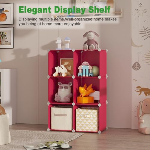 C&AHOME 6-Cube Storage Organizer Cube Shelf Closet Storage Bookcase, Red - color: Red