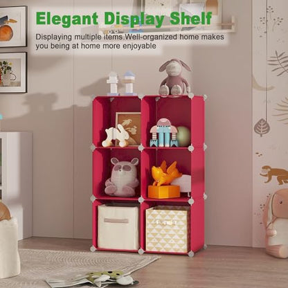 C&AHOME 6-Cube Storage Organizer Cube Shelf Closet Storage Bookcase, Red - color: Red