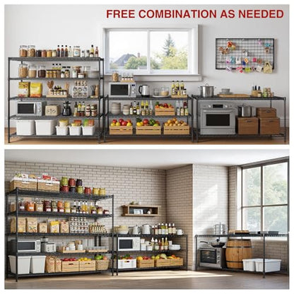 AIRAJ 5 Tier Wire Shelving | 46” W Rolling Wire Rack with Wheels | 3000 LBS Metal Shelving | Storage Shelves Heavy Duty | Garage Shelving Units and Storage | Adjustable Layer Height | 46”W×16”D×72”H - size: 46W