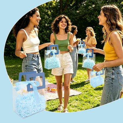 KEUKORZ 12 PCS Blue Clear PVC Gift Bags with Handles Reusable Transparent - color: Blue