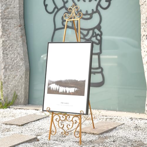 Gold Easel Stand for Sign, Heavy Duty Adjustable Metal Display Easel