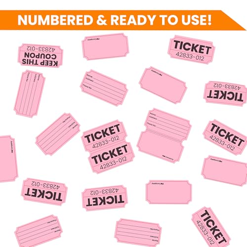 PM Company 2000 Pcs (1000 Pairs) Raffle Tickets Double Roll, 50/50 Pink - color: Pink