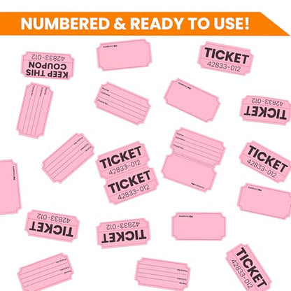 PM Company 2000 Pcs (1000 Pairs) Raffle Tickets Double Roll, 50/50 Pink - color: Pink