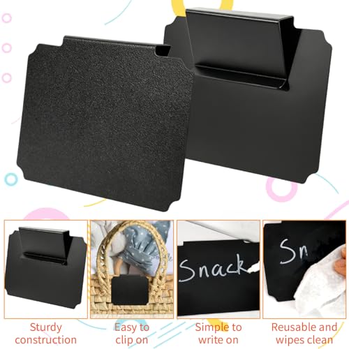Basket Labels Clip On Set:16 Pcs Plastic Removable Labels with 1 Pcs White Chalk Marker for Storage Bins,Kitchen Pantry,Fabri Box,Hanging Bin