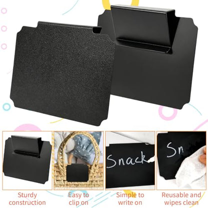Basket Labels Clip On Set:16 Pcs Plastic Removable Labels with 1 Pcs White Chalk Marker for Storage Bins,Kitchen Pantry,Fabri Box,Hanging Bin