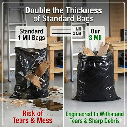 55/60 Gallon Contractor Trash Bags Heavy Duty 3 Mil Black 32"x52" - color: Black-3 Mil