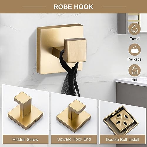 TQKAG 6-Piece Bathroom Towel Bar Sets Brushed Gold 23.6 inch Towel Bar Stainless Steel Towel Ring Coat Hook and Toilet Paper Holder Bathroom Hardware Set Wall Mounted Bathroom Accessories Kit - color: Brushed Dark Gold, size: 6-Pieces Set-A