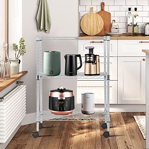 BestOffice | 3-Tier Wire Shelf with Wheels | 23" x 13" x 31" | Chrome - color: Chrome, size: 23"D x 13"W x 31"H