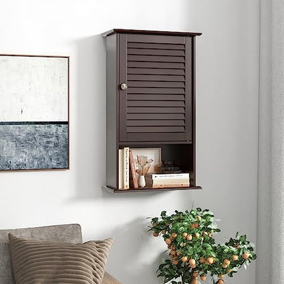 COSTWAY Bathroom Wall Cabinet, Large Capacity Storage Cabinet (Brown) - color: Brown