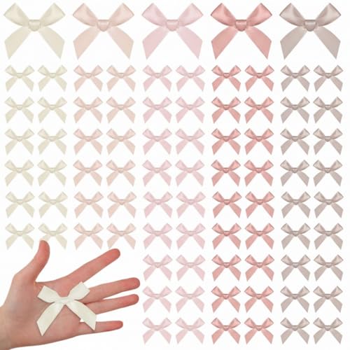 100 Pcs Dusty Rose Satin Ribbon Twist Tie Bow, 2.5 in Premade Bow - color: Dust Rose, style: mothers day