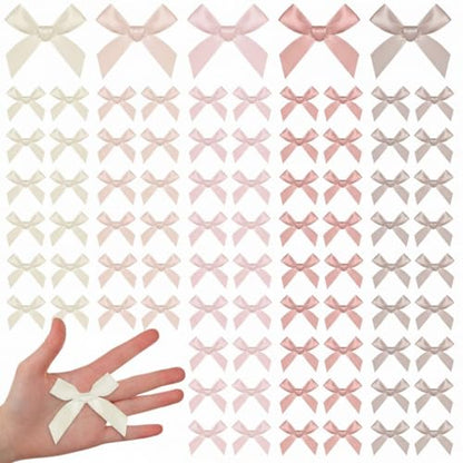 100 Pcs Dusty Rose Satin Ribbon Twist Tie Bow, 2.5 in Premade Bow - color: Dust Rose, style: mothers day