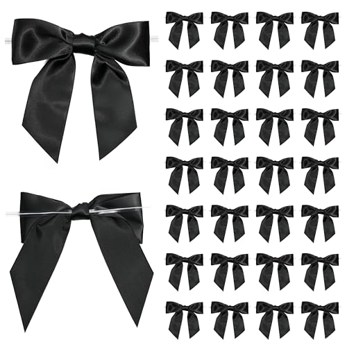 Black Satin Ribbon Twist Tie Bows, 5 Inch, 36 Pack - color: Black