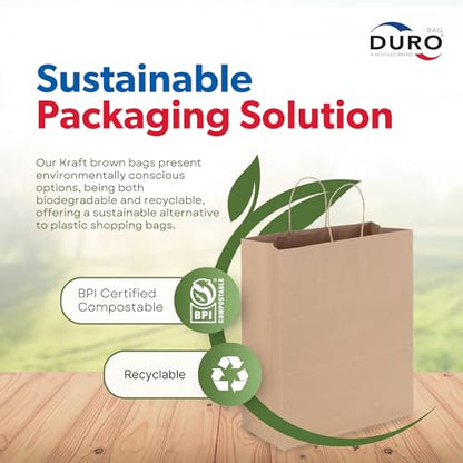 DURO 87124 Missy 60# Brown Bags with Handles, 10 x 5 x 13 In, 75 Ct - size: 1 Count (Pack of 75)