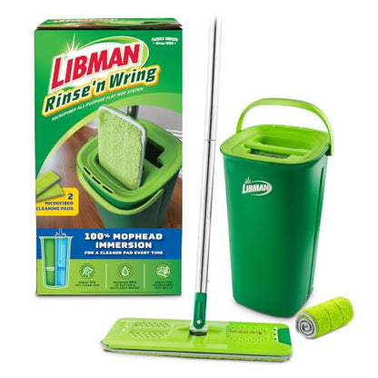Libman Rinse 'n Wring Mop and Bucket System, 2 Microfiber Pads Included - style: 2 Pads