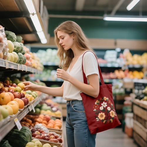 OKBA 10-Pack Blank Reusable Grocery Shopping Cloth Bags canvas tote bags Bulk DIY custom - color: Wine Red Canvas Tote*10pcs