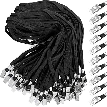Marspark 200 Pcs Lanyards for ID Badges, Flat Swivel Hook,Black - color: Black