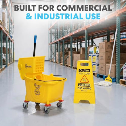 SIMPLI-Magic Side Press Wringer Commercial Mop Bucket on Wheels, 2-Pack, 26 Quart, Yellow, Polyethylene - size: Two Pack